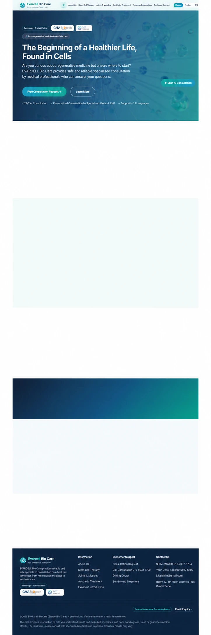 E-VAR Cell Bio Care Website Screenshot
